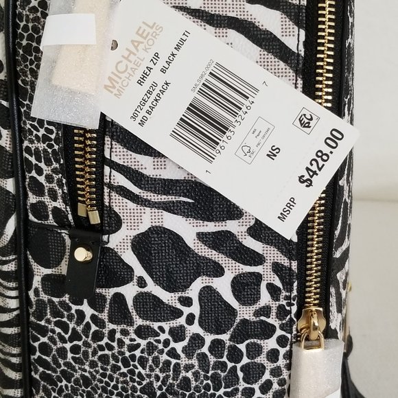 ?MICHAEL KORS RHEA ZIP MEDIUM BACKPACK BLACK WHITE LOGO ANIMAL PRINT TRAVEL BAG main image 5